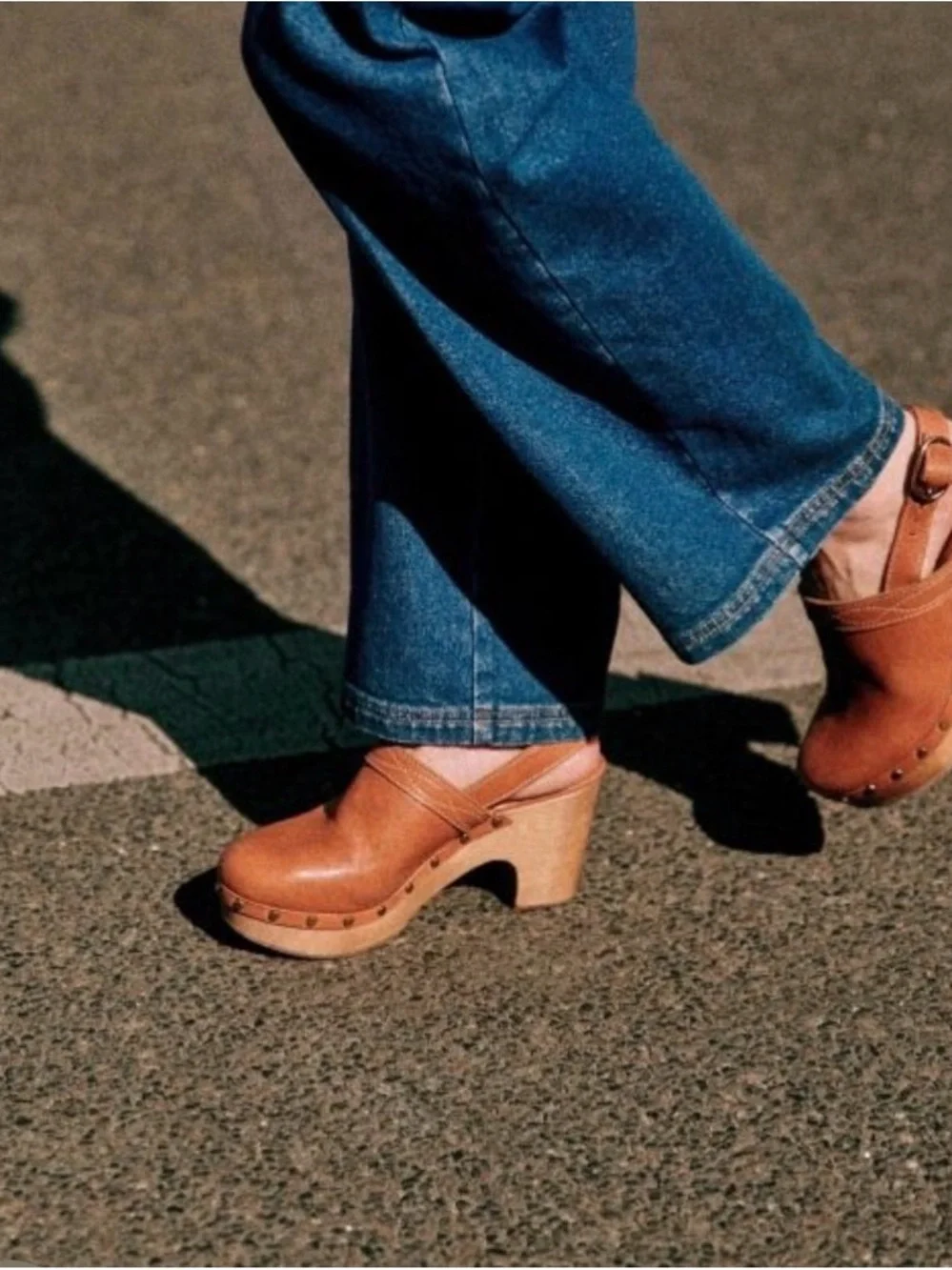 Sezane Tan Leather Clog Mules with Wooden Platform 39 - Picture 1 of 6